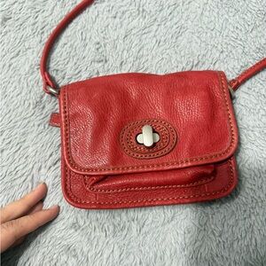 Fossil Red/pink Leather Crossbody Bag